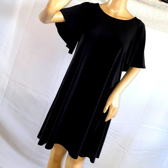 Calvin Klein | Dresses | Black Butterfly Flutter Sleeve Aline Swing Dress  Size 4 Small